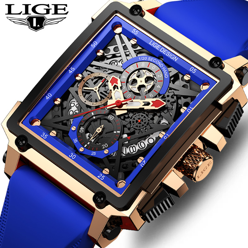 Silicone Band Replacement - LIGE-Men's Sports Chronograph Relógio de Pulso,